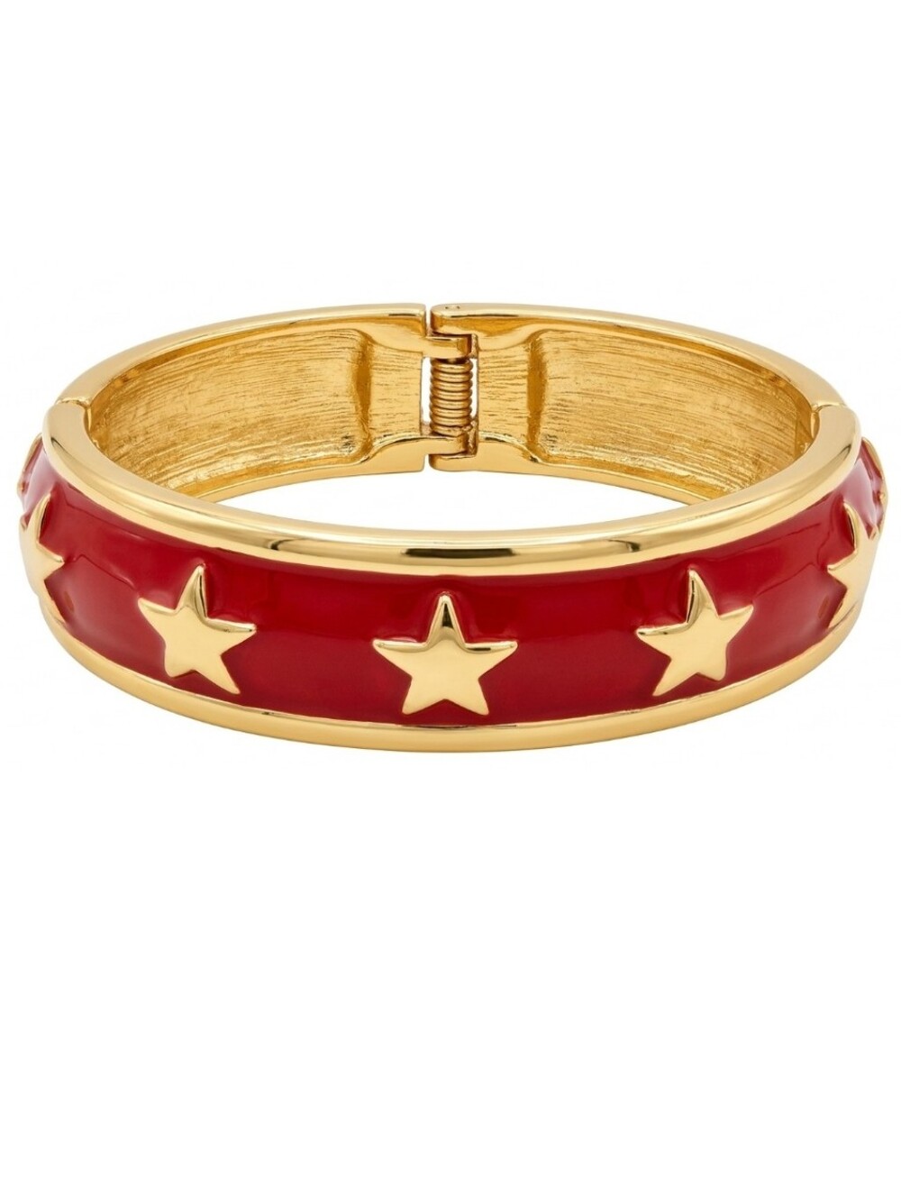 Ann Taylor Gold-Tone Red Star Enamel Hinged Clamper Bangle Bracelet